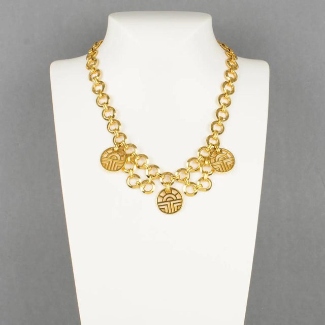 Contemporary Louis Feraud Paris Gilt Metal Choker Necklace with Brand Logo Charms For Sale - Image 3 of 9