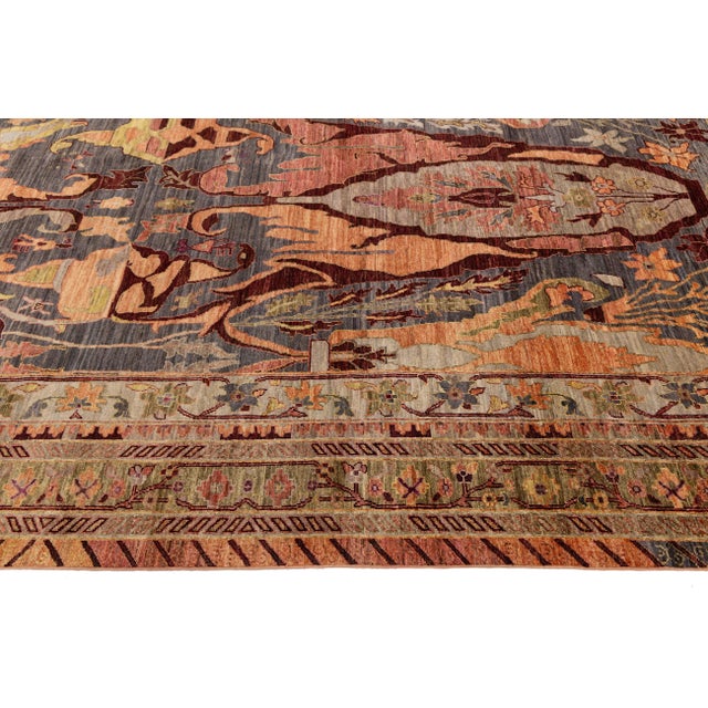 Modern Bidjar Style Hand-Knotted Wool Area Rug - Charcoal, Rust & Amber 12x18 For Sale - Image 10 of 11