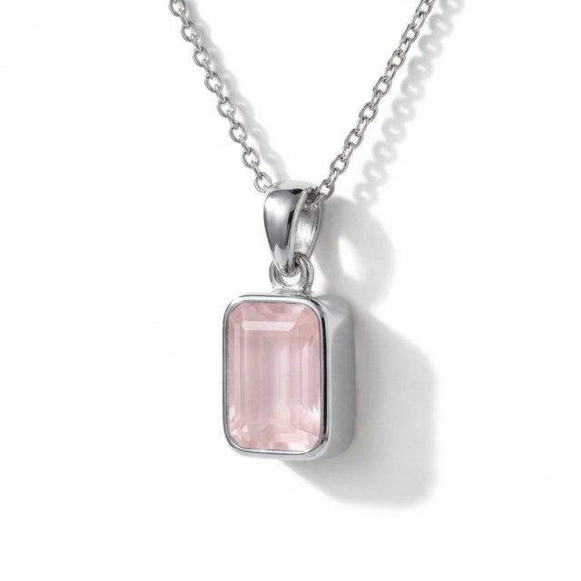 Contemporary Rose Quartz Stackable Pendant, Pink Gemstone Dainty Pendant For Sale - Image 3 of 4