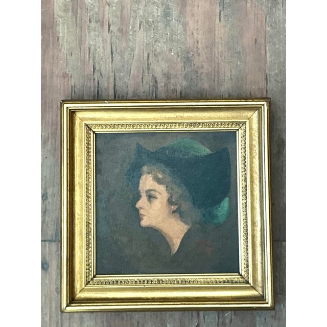 Vintage Lady in Hat Oil Painting For Sale - Image 10 of 13
