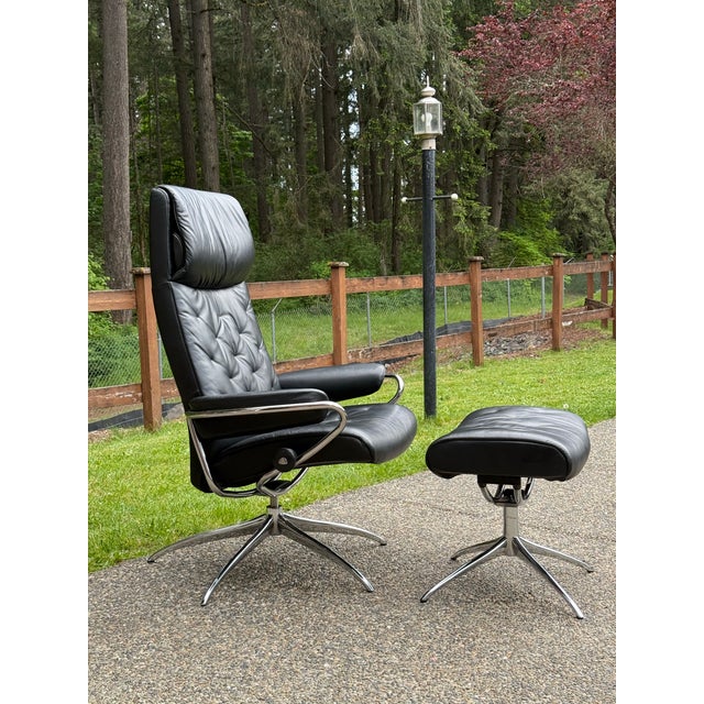 Stressless Metro High Back Leather Armchair by Ekornes Ottoman 20W14D 18H Black Size M including footstool The Metro High...