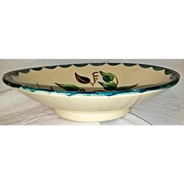 Large footed serving bowl by Purinton of Pennsylvania, Open Apple pattern, slipware ceramic, a fun and functional MCM...