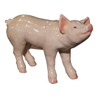 Late 20th Century Crackled Ceramic Pig Sculpture Attributed to Townsend For Sale