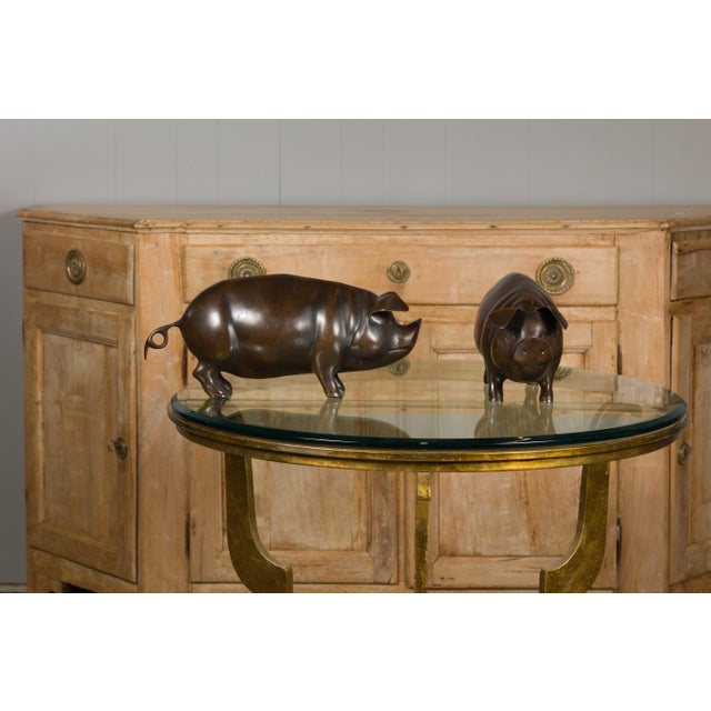 Mid-Century Modern Pair of American Midcentury Bronze Pig Sculptures in Dark Patina For Sale - Image 3 of 12