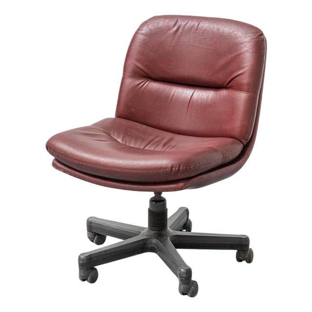 Office Chair in Burgundy Leather, 1970s For Sale