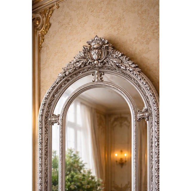 Wood Late 20c French Artisan Louis XVI Silver Beech Floor Mirror-1 Pc For Sale - Image 7 of 9