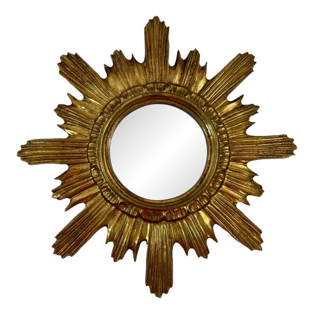1960s Mid Century Italian Giltwood Sunburst Wall Mirror For Sale