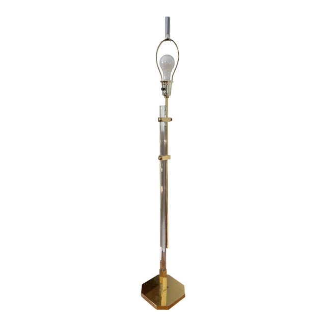 Regency Style Brass & Acrylic Glass Adjustable Floor Lamp, 1970s -A Pair For Sale