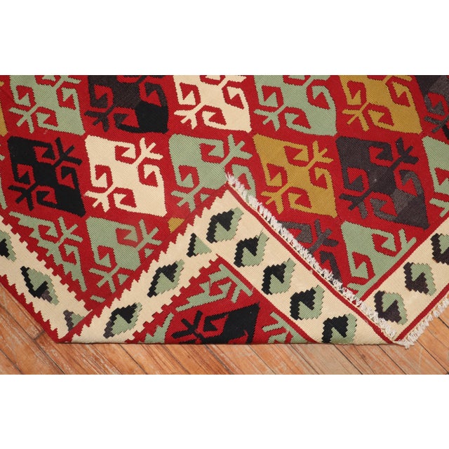 Rustic Mid 20th Century Geometric Turkish Kilim - 3'6" x 5'6" For Sale - Image 3 of 18