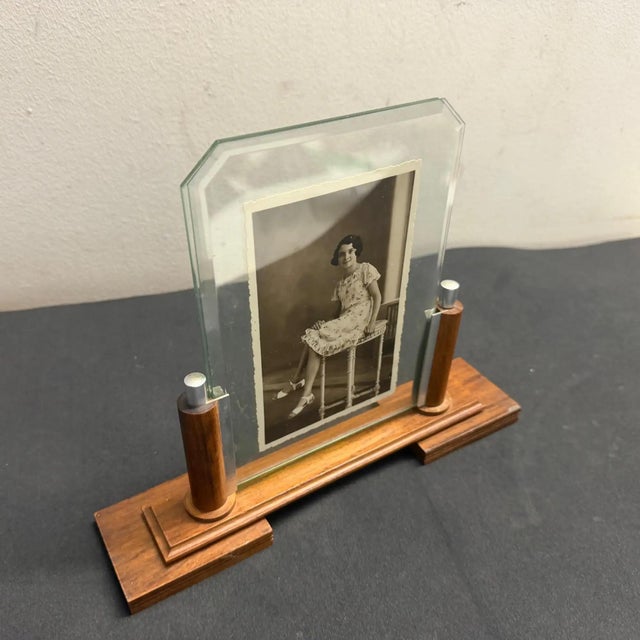 1930s Art Deco Wood, Chromed Metal and Glass French Picture Frame For Sale - Image 9 of 11