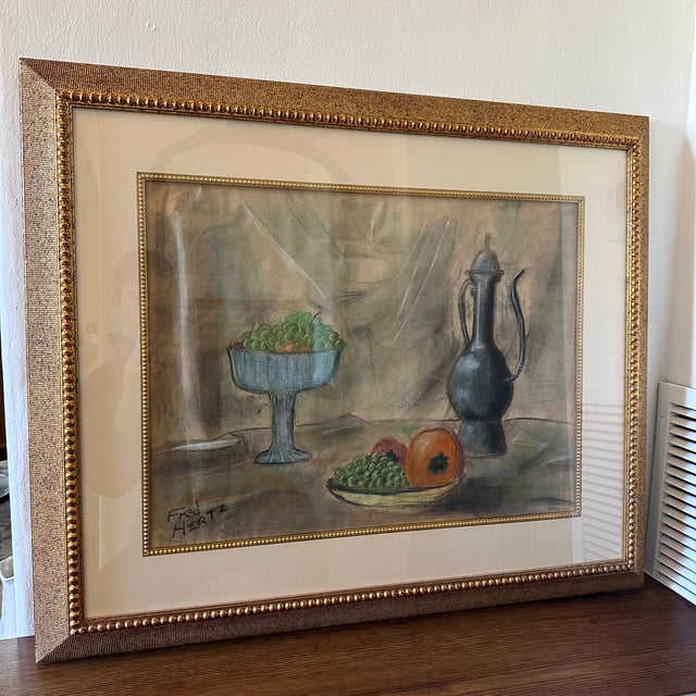 Mid-Century Modern Mid-Century Original Still Life Pastel, Signed Hertz, Framed For Sale - Image 3 of 10