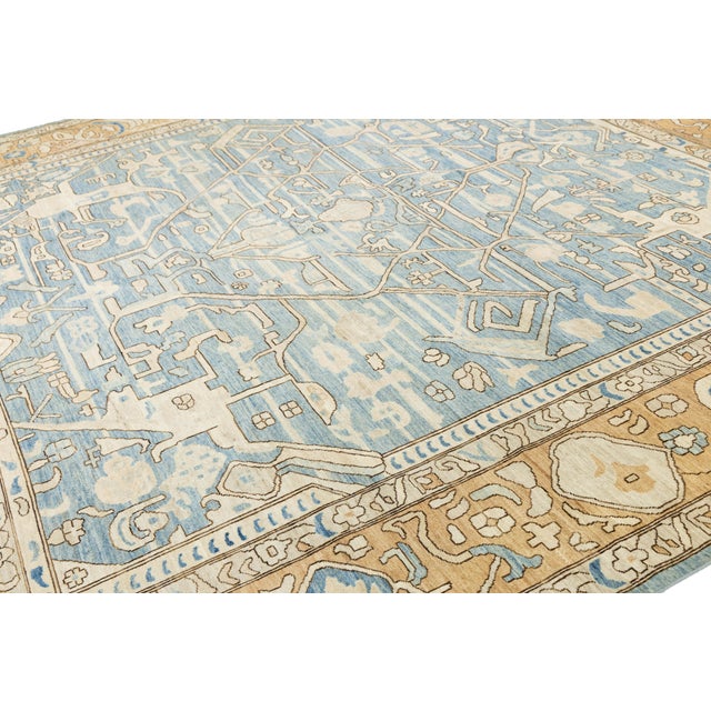 2020s Contemporary Geometric Turkish-Inspired Wool Rug in Soft Blue and Beige 12x12 For Sale - Image 5 of 11