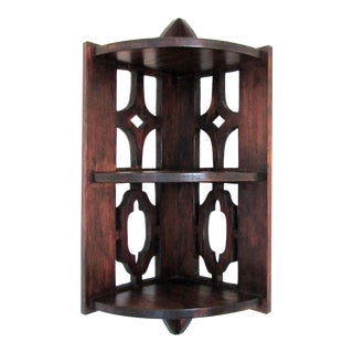 Vintage Solid Wood Ornate 1960's Three Shelf Wall Corner Unit For Sale