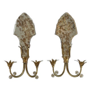 Vintage Pair of Italian Mirrored Wall Sconces - A Pair For Sale
