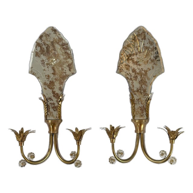 Vintage Pair of Italian Mirrored Wall Sconces - A Pair For Sale