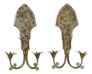 Vintage Pair of Italian Mirrored Wall Sconces - A Pair