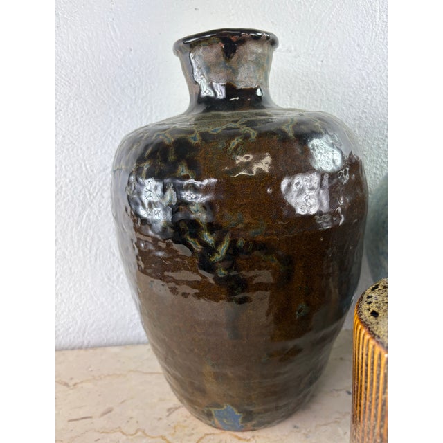 Brown Vintage Handcrafted Pottery Vase Collection For Sale - Image 8 of 12