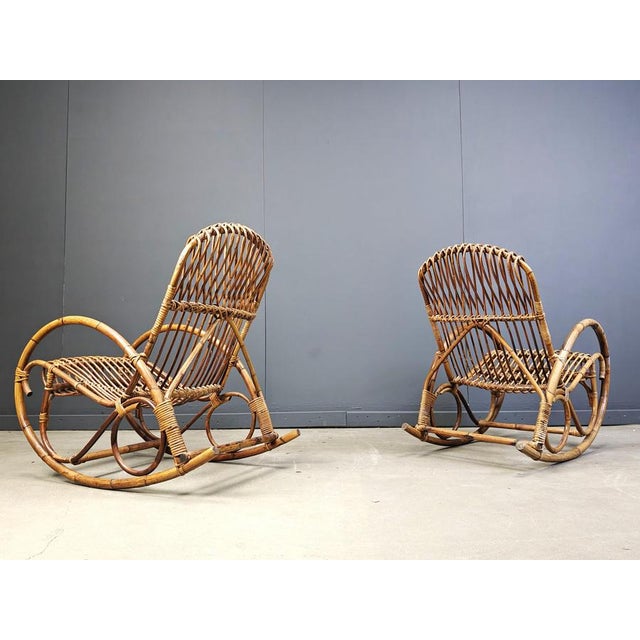 Midcentury bamboo rocking chairs, set of 2 Great patio furniture or garden chairs Good condition. 1960s - italy Height:...