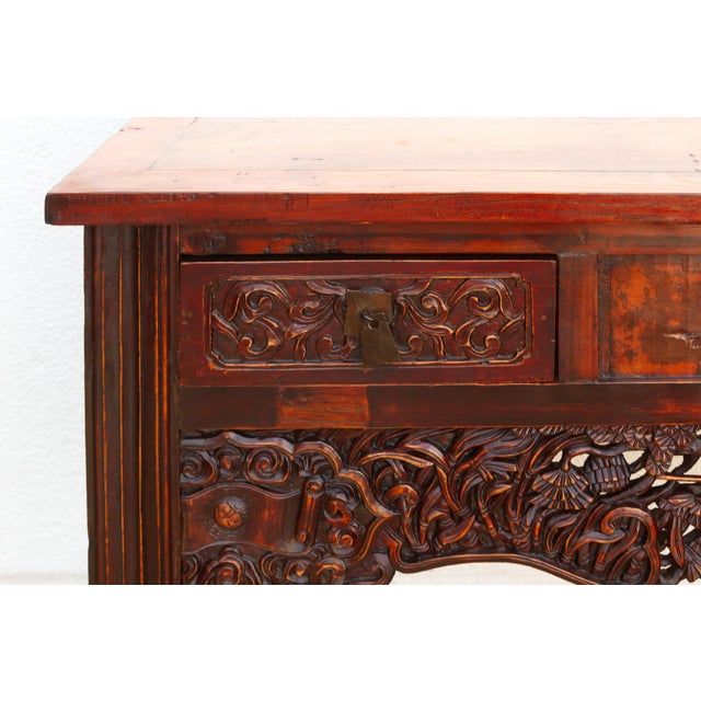 Rustic Heavily Carved Chinese Altar Console For Sale - Image 9 of 14