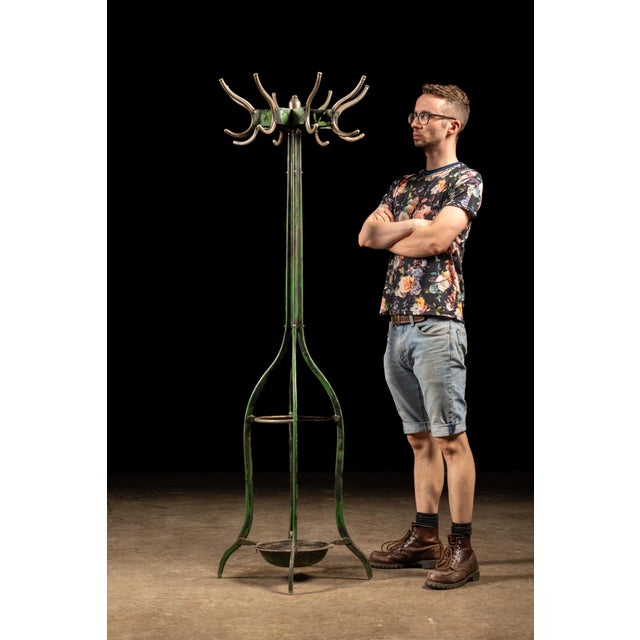 Green Antique Chippy Barber Shop Coat Rack in Green For Sale - Image 8 of 9