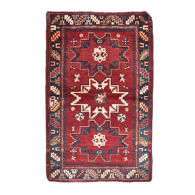 Textile Red & Blue Vintage Caucasian Rug For Sale - Image 7 of 7