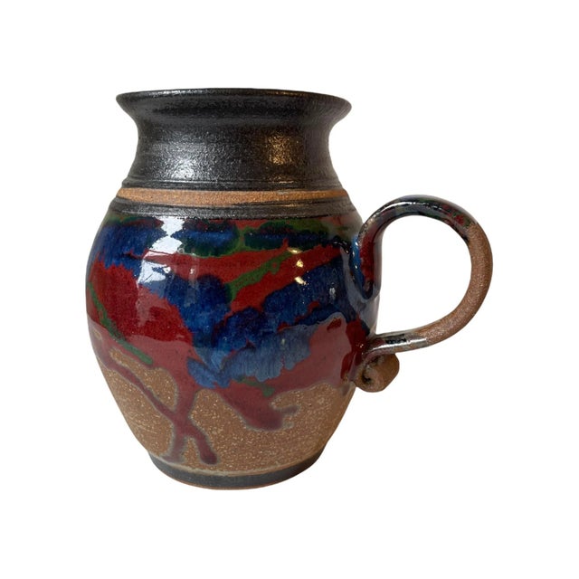 Ceramic Mid-Century Artisan Stoneware Ceramic Drip Glaze Pitcher Singed For Sale - Image 7 of 11