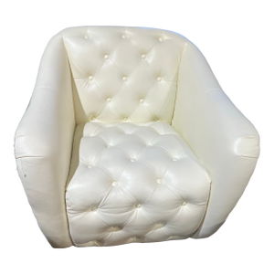 White Tufted Leather Swivel Bucket Chair