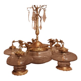 Large Gothic Style 6-Light Brass Dragon Chandelier, 1940s For Sale
