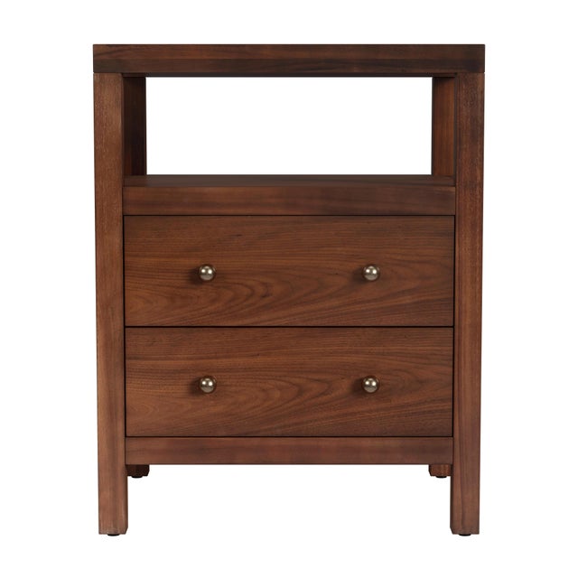 Spritely Home Accent Furniture Nora 21 in. W Rectangular Wood 2 Drawer Nightstand with Open Shelf, Walnut For Sale - Image 4 of 9