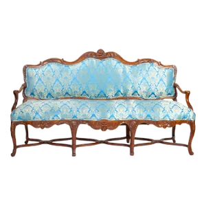 19th Century French Walnut Upholstered Three Seat Settee