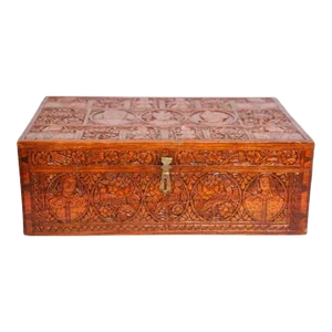 19th Century Large Antique Hand Carved Wooden Mughal Decorative Box