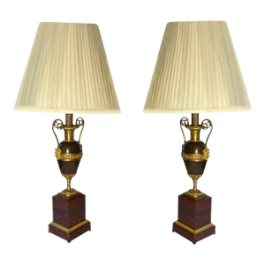 Early 19th Century Empire Bronze Dore Lamps - a Pair