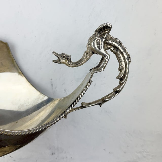 1930s Antique Italian Silver-Plated Centerpiece Bowl with Dragon Handles, 1930s For Sale - Image 5 of 15