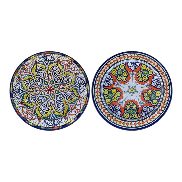 Handmade Large Ceramic Serving Decorative, Center Table Plate, Set of 2 For Sale