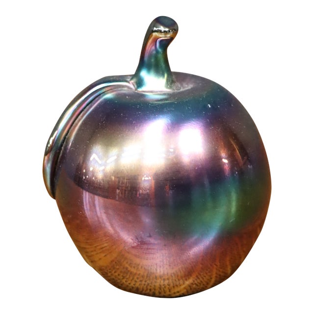 Sea Glasbruk Swedish Iridescent Art Glass Apple Paperweight For Sale