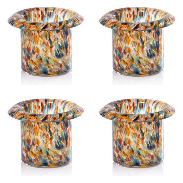 2020s Celia 4-Piece Opal Confetti Glass Candle Holder / Vase, Multicolor For Sale - Image 5 of 5