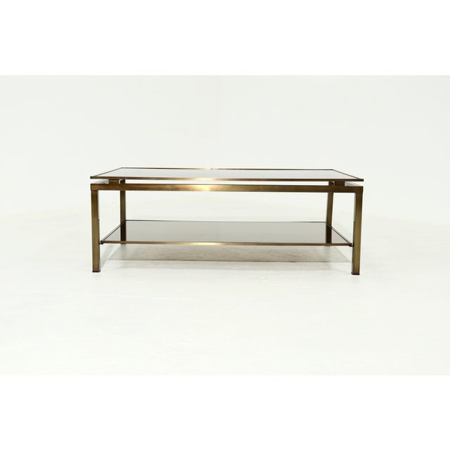 Brass and Smoked Glass 2-Tier Coffee Table, 1970s For Sale - Image 9 of 12