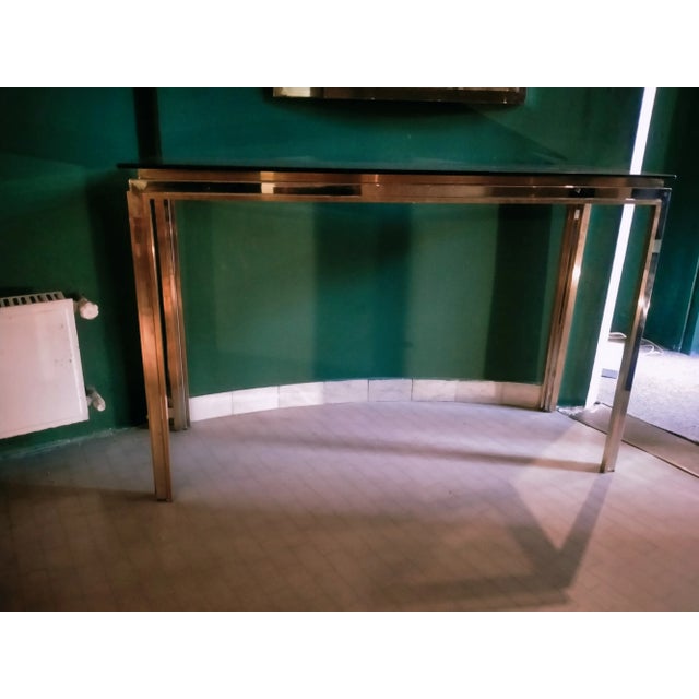 Steel and Brass Console and Mirror, 1970s, Set of 2 For Sale - Image 9 of 11