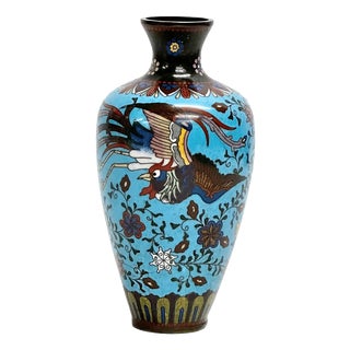 Antique 19th Century Meiji Japanese Cloisonné Vase with Ho-Ho Bird For Sale