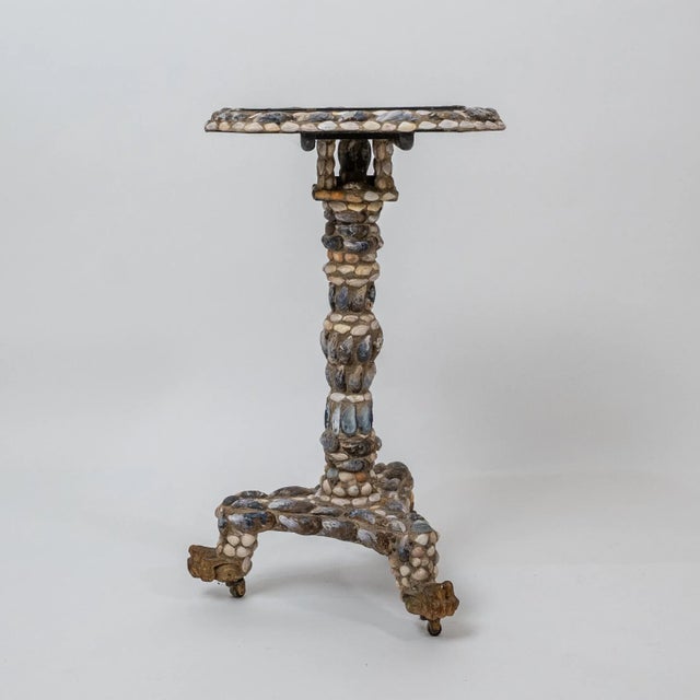 English Regency Shell Encrusted Tri-Pod Pedestal Side Table