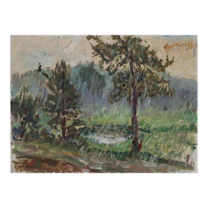 Original Impressionist Oil Painting: Forest Landscape by Ukrainian Artist 48-64