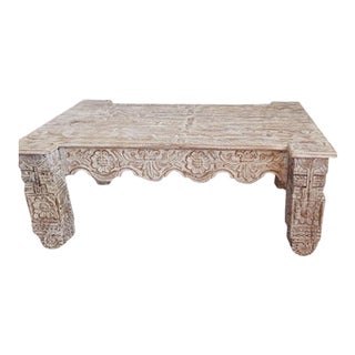 1920s Whitewash Rustic Antique Indian Doors Coffee Table For Sale