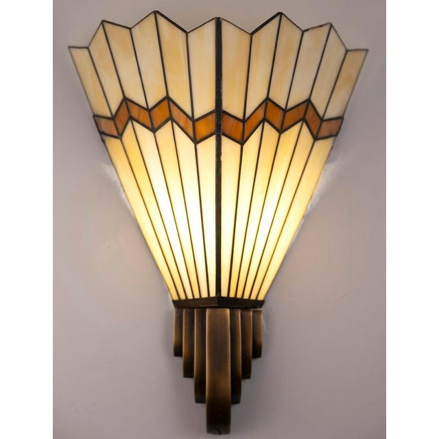 Art Deco Bronze and Opaline Glass Sconce, 1939 For Sale - Image 3 of 11
