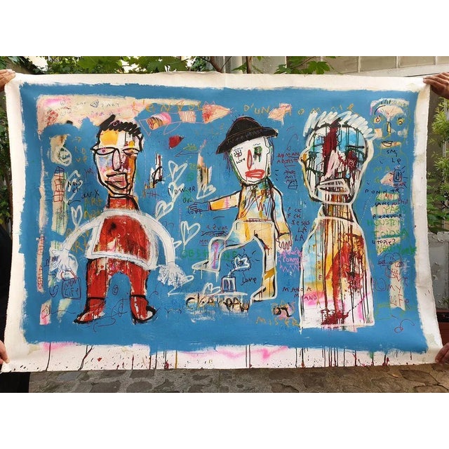 JAZZU - One Man's Flight - 2019 195 x 130 cms Mixed media on cotton canvas not on stretcher Unique work signed by the...