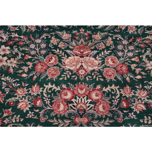 Shabby Chic Shabby Chic Kashan Pak-Persian Green/Ivory Wool Rug - 9'2'' X 12'3'' For Sale - Image 3 of 8