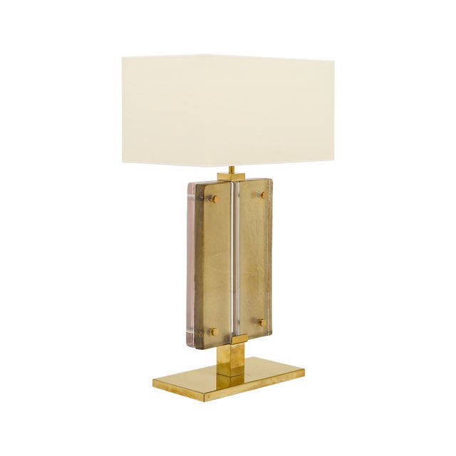 Single Venetian Glass, Pink and Gold Slab Lamp, Murano For Sale - Image 11 of 11