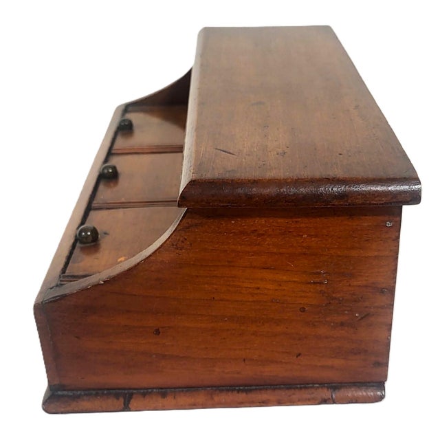 Late 19th Century English 19th C Mahogany & Reverse Painted Glass 3 Jar Desk Inkwell For Sale - Image 5 of 16