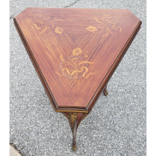 Rococo Style Marquetry Fruitwood & Gilt Metal Mounted Triangular Drop Leaf Table For Sale In Washington DC - Image 6 of 12