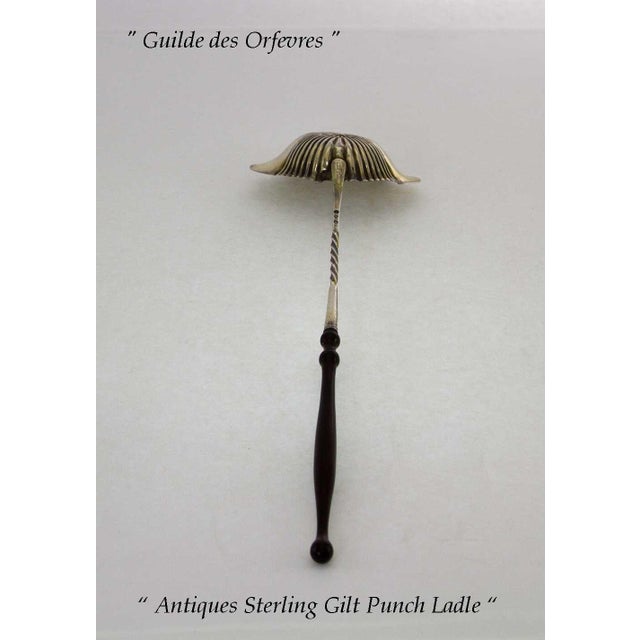 Classical Roman Antique Sterling Silver Gilt Punch Ladle Woden Handle, Fluted Oval Bowl. For Sale - Image 3 of 7