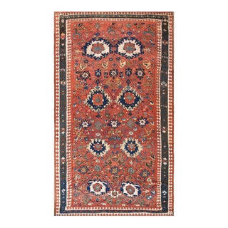 Masterly Handmade Red Background With Brown Border Medallion-Crest Design Antique Persian Rug For Sale